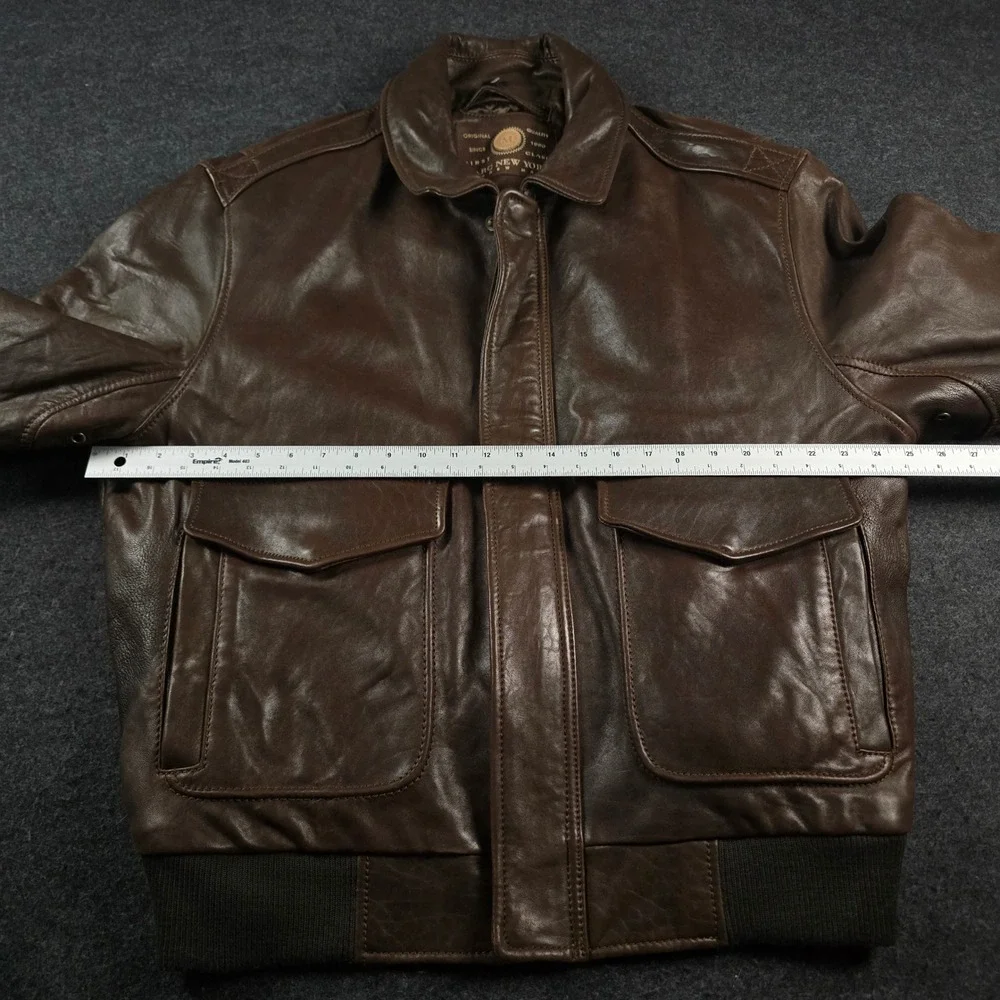 Vtg Andrew Marc New York Mens Brown Leather Jacket Quilted Lining Elbow Pads XL